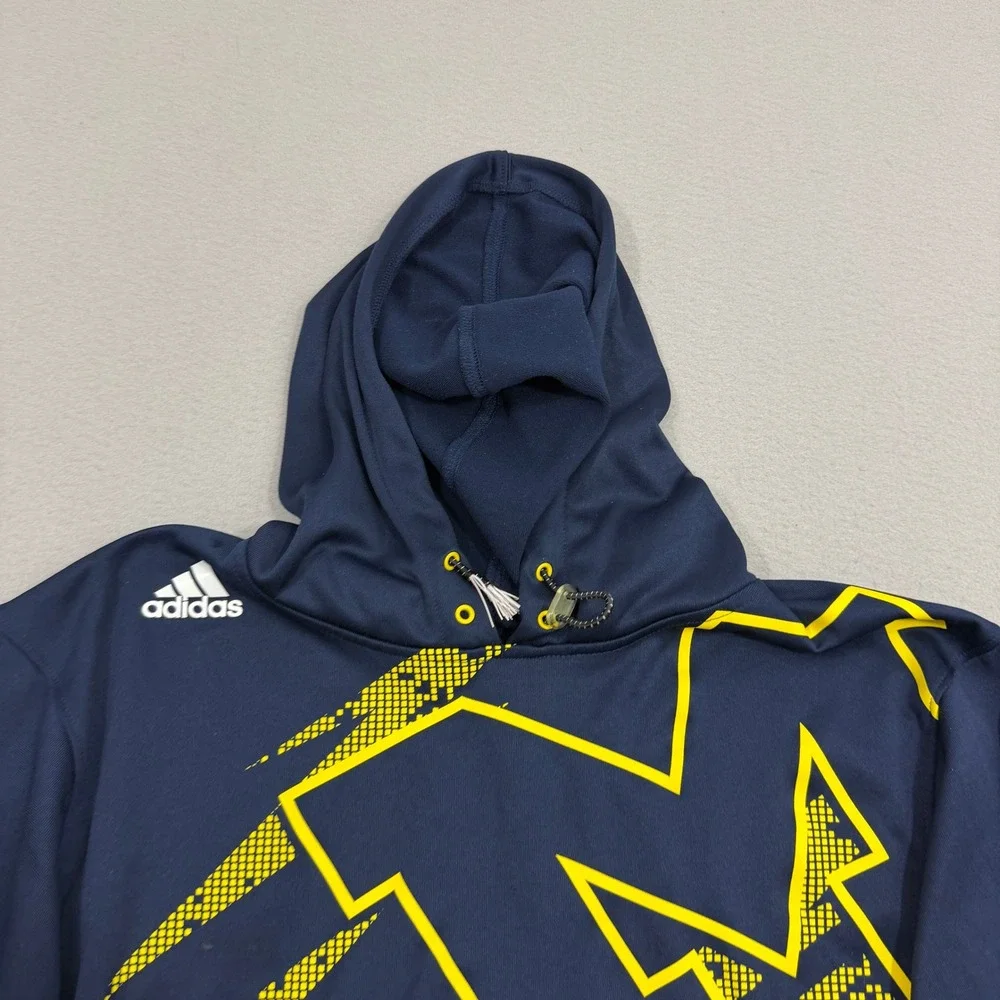 Adidas Hoodie Mens Large Blue Michigan Wolverines NCAA Fleece Pullover UofM